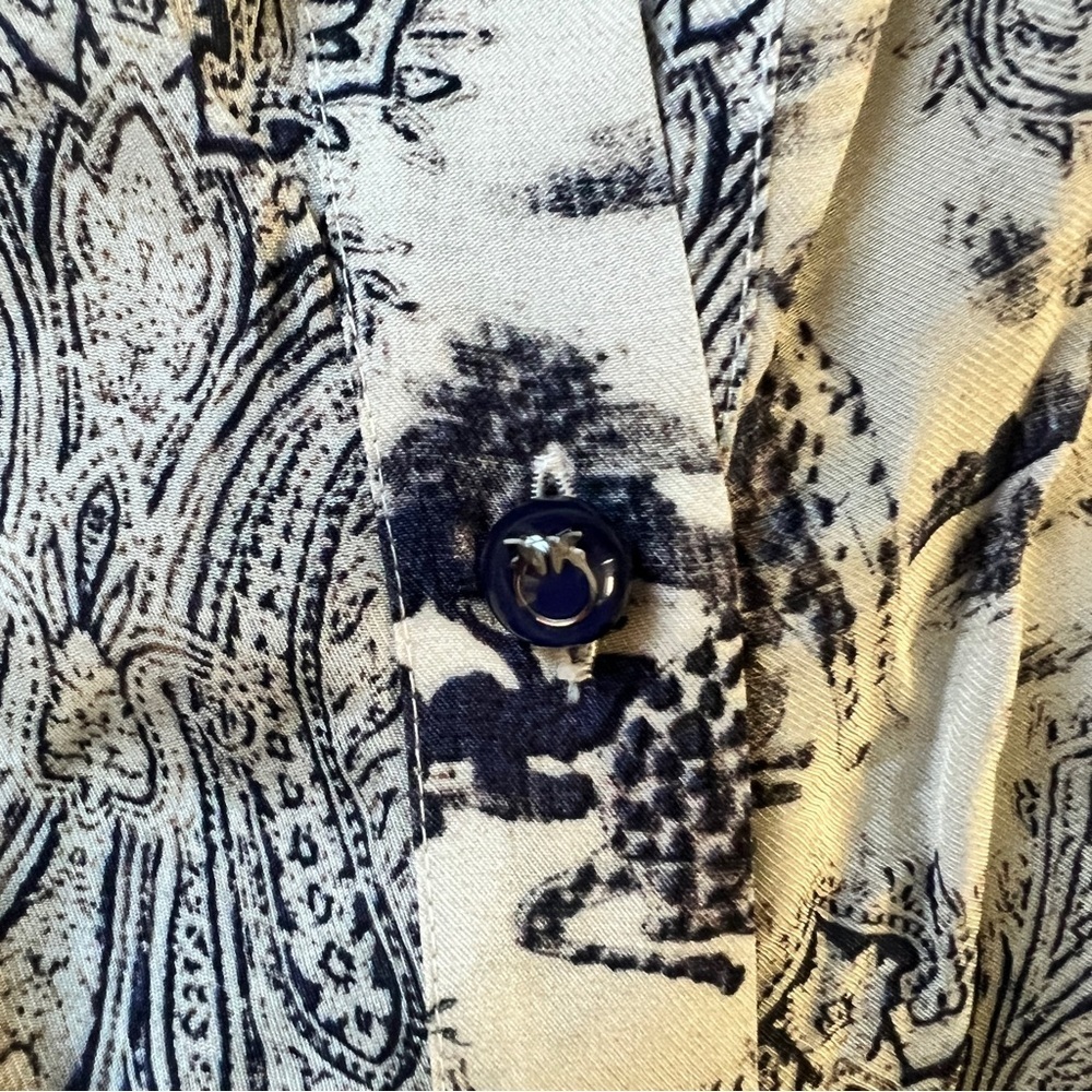 PINKO White Blue Panther Print Long Sleeve Midi Dress - Picture 15 of 16